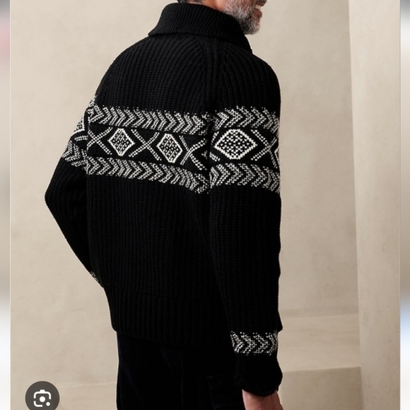 NWT Banana Republic Arran Fair Isle Sweater Size Large Tall Mens Black White - Picture 2 of 13